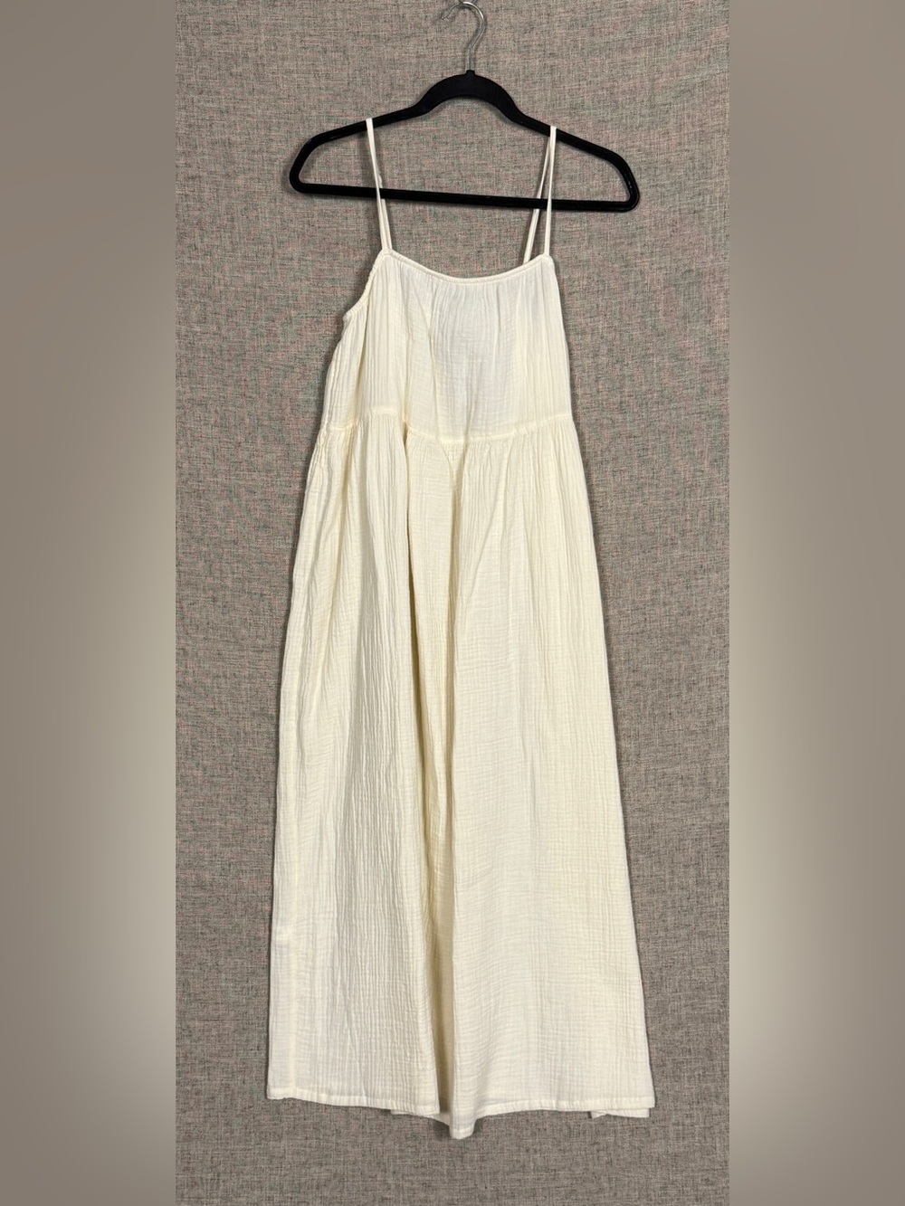 NWT Eddie Bauer 100% Cotton Ivory Textured Empire Waist Spaghetti Strap Dress